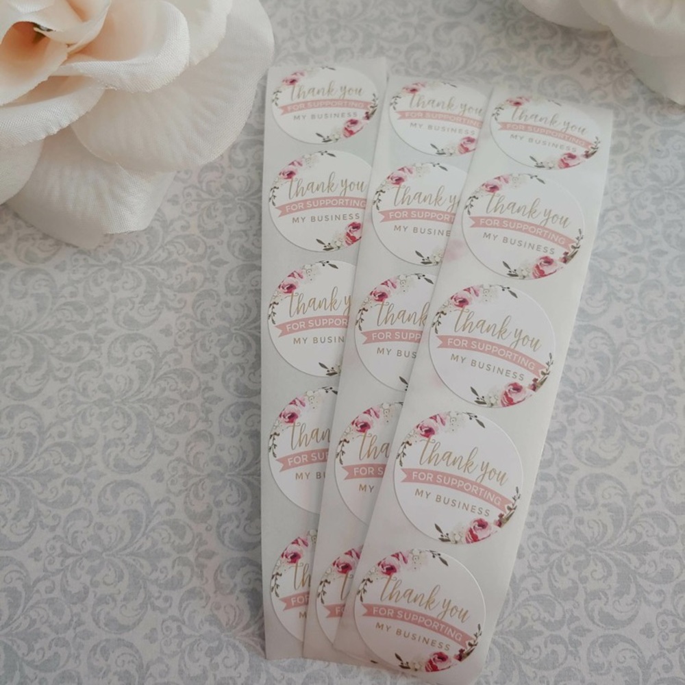 20 Count Circle Floral Thank You Stickers White